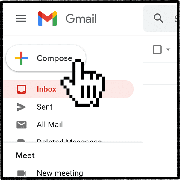 A mouse cursor clicking the compose email button in Gmail