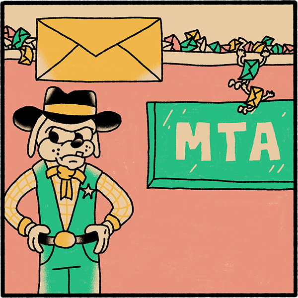 Sheriff Wild Ear standing in from of the MTA ready for business