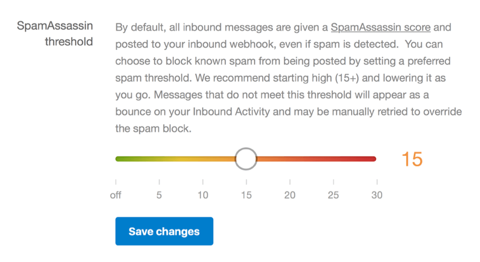 Screenshot of the SpamAssassin slider control