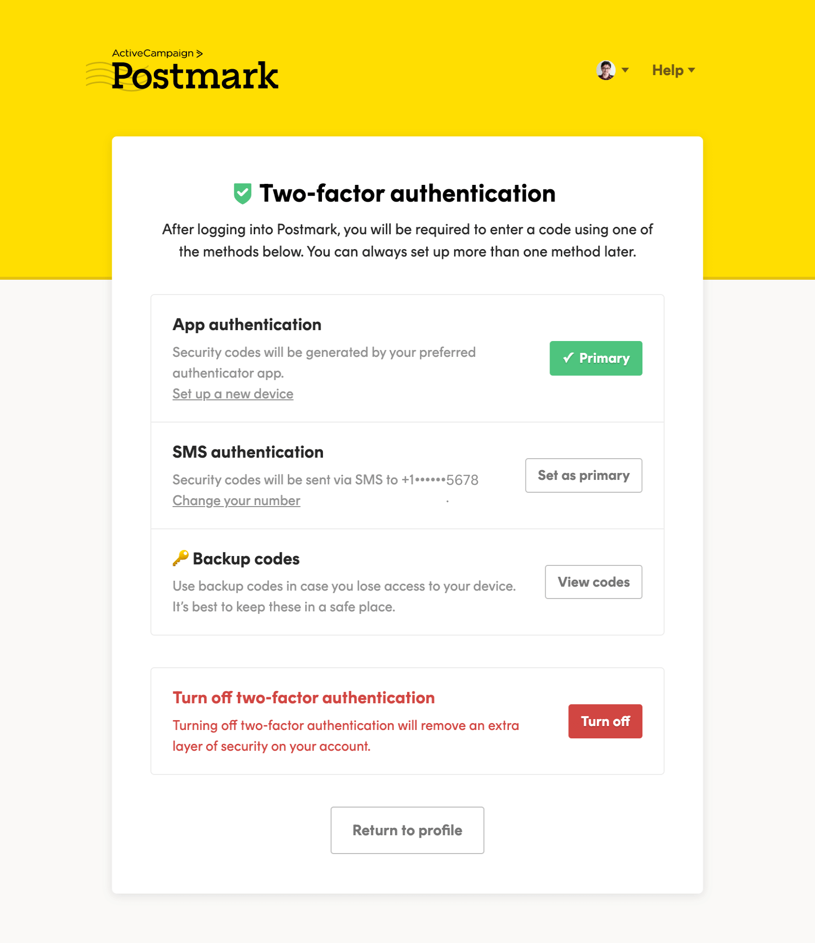 Two-factor authentication set up
